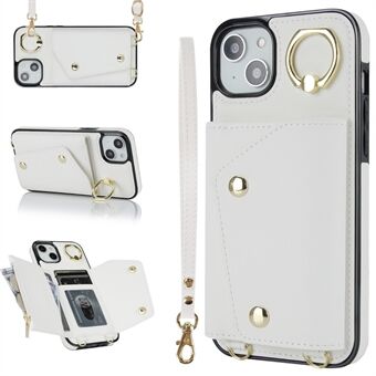 Glidelås lommebok telefondeksel for iPhone 13 mini PU skinnbelagt TPU Rotary Ring Kickstand telefonveske