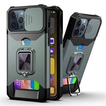Kortholderdesign Hybrid telefonveske Deksel med magnetisk metallplate og avtakbart linseskjold for iPhone 13 Pro Max 6,7 tommer
