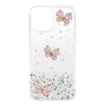 3D Butterfly Pattern Glitter Powder Epoxy TPU Telefonveske Protector for iPhone 13 Pro Max 6,7 tommer