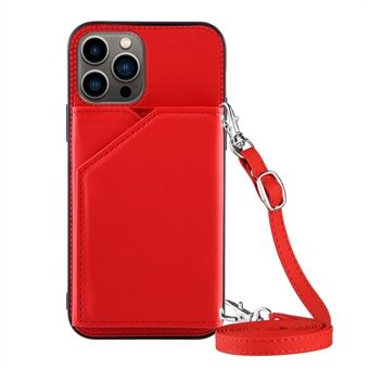 PU-skinnbelagt hudberøringsfølelse TPU-telefonveske Kortholder Kickstand Design Beskyttende deksel med skulderstropp for iPhone 13 Pro Max 6,7 tommer