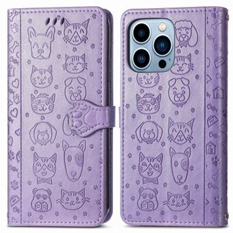 Katt Hundemønster Avtrykk Full beskyttelse Stilig tosidig magnetisk lås PU-lær lommebokstativ Stand for iPhone 13 Pro Max 6,7 tommer
