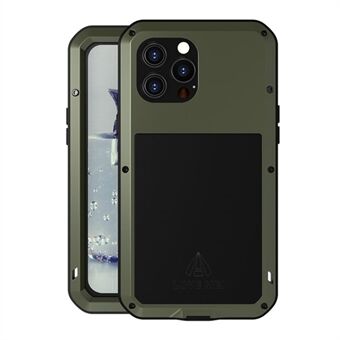 Love MEI Godt beskyttet Anti-Drop Anti- Scratch Metall Bumper Silikonetui Innebygd herdet glass skjermbeskytter for iPhone 13 Pro Max 6,7 tommer