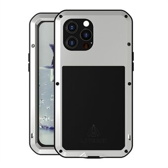 Love MEI Godt beskyttet Anti-Drop Anti- Scratch Metall Bumper Silikonetui Innebygd herdet glass skjermbeskytter for iPhone 13 Pro Max 6,7 tommer