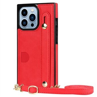 Anti-fingerprint Quality PU Leather and TPU Cover Practical Kickstand Card Slot Design Phone Case with Strap for iPhone 13 Pro Max 6.7 inch