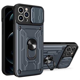 Slide Camera Protector PC + TPU Anti-fall telefonveske med avtakbar kortholder og Ring for iPhone 13 Pro Max 6,7 tommer