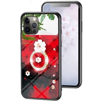Magic Mirror Series Phone Case for iPhone 13 Pro Max 6.7 inch, Flower Pattern Ring Kickstand Tempered Glass + PC + TPU Cover with Mirror Function