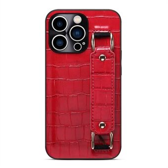 For iPhone 13 Pro Max 6.7 inch Crocodile Texture DW PU Leather Coated TPU Case Precise Cutout Hand Strap Kickstand Cover with Card Holder Slot