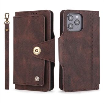 POLA for iPhone 13 Pro Max 6.7 inch 010 PU Leather Phone Case, Anti-collision 9 Card Slots Design with Wallet Stand and Wrist Strap Buckle Closure Cover