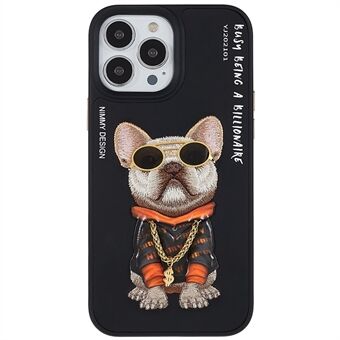 NIMMY Glasses Pet Series for iPhone 13 Pro Max 6.7 inch Embroidery Pattern Phone Cover PU Leather + PC + TPU Well-protected Case
