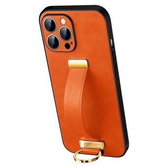 SULADA Phone Cover for iPhone 13 Pro Max 6.7 inch Crazy Horse Texture PU Leather Coated Mobile Phone Case with Wristband Adjustable Strap
