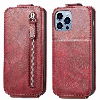 Zipper Wallet Stand Phone Case for iPhone 13 Pro Max 6.7 inch, PU Leather Vertical Flip Shockproof Cover