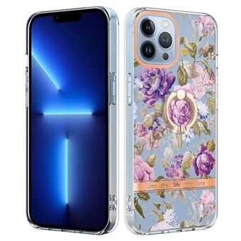 For iPhone 13 Pro Max 6.7 inch YB IMD-12 Series Flower Floral Pattern Electroplating Anti-fall Case Flexible Soft TPU IMD Mobile Phone Shell with Kickstand