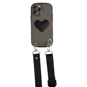 JSM For iPhone 13 Pro Max 6,7 tommer Anti-slipp mobiltelefonveske 3D hjerteform dekor Fleksibelt TPU-deksel med skulderstropp