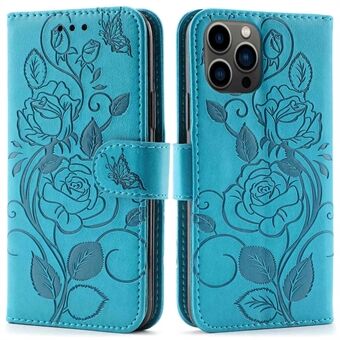 Full beskyttelse telefonveske for iPhone 13 Pro Max 6,7 tommer, påtrykte roser PU lær flip lommebokdeksel Stand Telefonskall