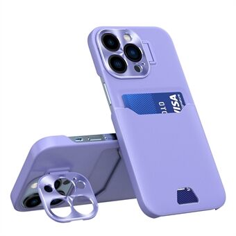 For iPhone 13 Pro Max 6,7 tommers kortspordesign Slagfast telefonbakdeksel PU-skinn+PC-veske med metalllinseramme Stativ