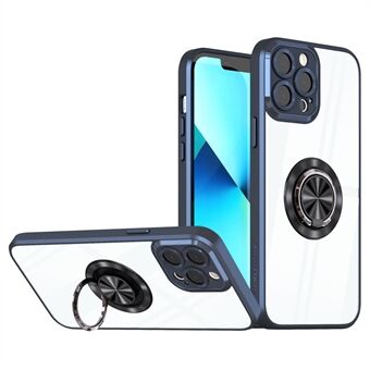 For iPhone 13 Pro Max 6,7 tommers Ring Stativ PC + TPU-deksel Presisjonsutskjæring Lensbeskyttelse Gjennomsiktig telefondeksel