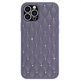 Beskyttelsesveske for iPhone 13 Pro Max 6,7 tommer, anti-fall Rhinestone Dekor Rhombus Texture PU-skinn+TPU-telefondeksel Baksideskall