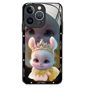 For iPhone 13 Pro Max 6,7 tommer Anti-Dust Princess Rabbit Pattern Printing Telefonskall herdet glass+TPU telefondeksel