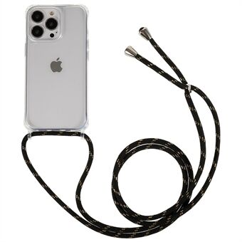 For iPhone 13 Pro Max 6,7 tommers gjennomsiktig telefondeksel med justerbar snor, støtsikker TPU+akryl bakdeksel
