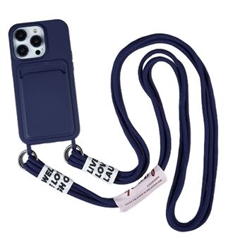 Anti-Drop Slim Case for iPhone 13 Pro Max 6,7 tommer flytende silikon telefondeksel med kortspor, stropp