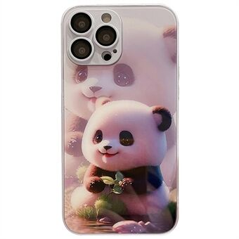 For iPhone 13 Pro Max Søt Panda-mønsterutskrift Anti-dråpe herdet glass + TPU telefondeksel med linsefilm