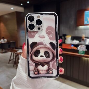 For iPhone 13 Pro Max bakdeksel i herdet glass TPU-ramme Panda-mønster telefondeksel med linsebeskytter
