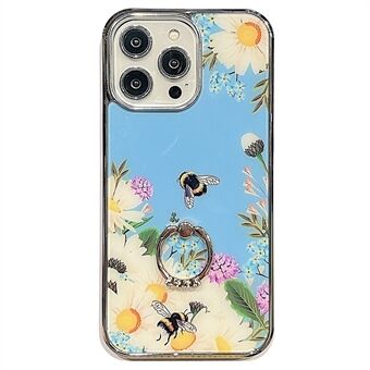 IMD Flower Pattern Phone Case for iPhone 13 Pro Max 6,7 tommers Ring Stativ Elektroplettering PC+TPU-deksel