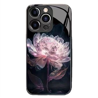 For iPhone 13 Pro Max telefonveske i herdet glass Epiphyllum-mønster TPU-ramme sjokkbeskyttende deksel