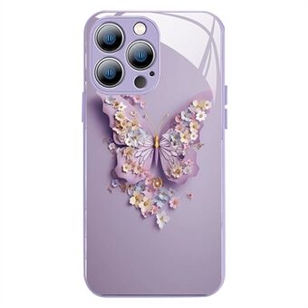For iPhone 13 Pro Max 6,7 tommers livlig sommerfuglmønster beskyttelsesveske Herdet glass+TPU telefondeksel