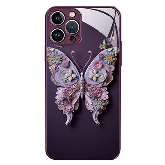For iPhone 13 Pro Max 6,7 tommers livlig sommerfuglmønster beskyttelsesveske Herdet glass+TPU telefondeksel