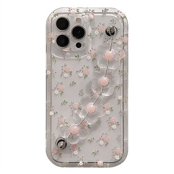 For iPhone 13 Pro Max Transparent telefonveske Blomstermønster TPU-deksel med blomsterdekorkjede