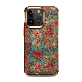 For iPhone 13 Pro Max kortspor Kickstand telefonveske PU-skinnbelagt PC+TPU-blomstermønster bakdeksel