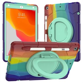 For iPad 10.2 (2019) / (2020) / (2021) P8 Rainbow Color PC + Silicone Hybrid Tablet Case 360 graders rotasjon Stativ og skulderstropp