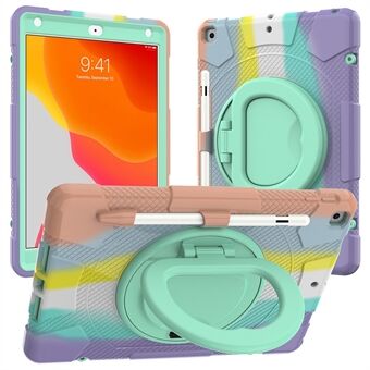 For iPad 10.2 (2019) / (2020) / (2021) P8 Rainbow Color PC + Silikon Hybrid Tablet Case 360 graders rotasjon Stativ og skulderstropp
