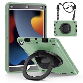 Beskyttelsesveske for iPad 10.2 (2019) / (2020) / (2021) PC+TPU Kickstand nettbrettdeksel med PET-skjermbeskytter / skulderstropp