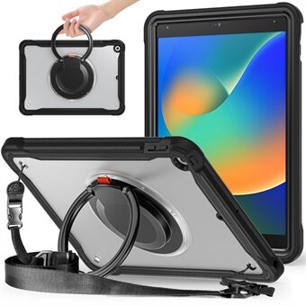 For iPad 10.2 (2021) / (2019) / (2020) Beskyttelsesdeksel Roterende Kickstand PC+TPU Håndstropp nettbrettveske med skulderstropp