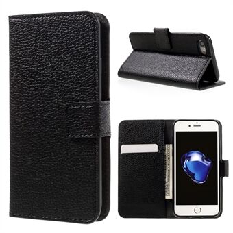 Litchi Skin Leather Wallet Stand Deksel for iPhone 7/8/SE (2020)/SE (2022) - Svart