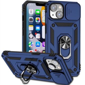 For iPhone 14 6.1 tommer 360-graders dreibar stativdeksel Hard PC + TPU All-inclusive beskyttelsesdeksel for telefon med skyvedeksel for kamerabeskyttelse.