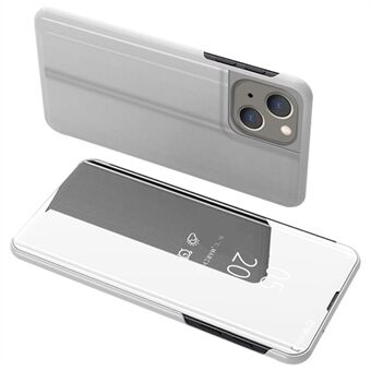 For iPhone 14 6,1 tommers PU- Stand Telefonveske Utsiktsvindu Elektroplate Speil Overflate Telefon Anti Scratch
