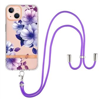 YB IMD-11-serien for iPhone 14 6,1 tommers blomstermønster galvanisering telefondeksel IMD TPU-beskyttelsesveske med snor