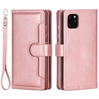 For iPhone 14 6,1 tommers lommebok-flip-telefondeksel Delt skinn med flere kortspor Magnetisk lukking Stand med håndstropp
