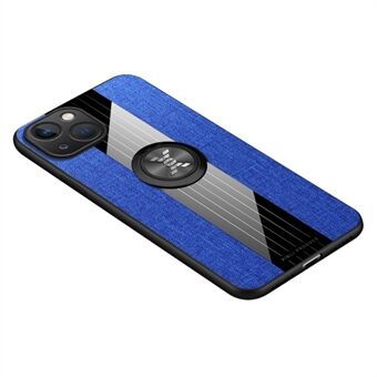 Cloth Texture Phone Cover for iPhone 14 6,1 tommer, Ring Kickstand TPU + PC Hybrid Deksel med innebygd magnetisk holder metallplate