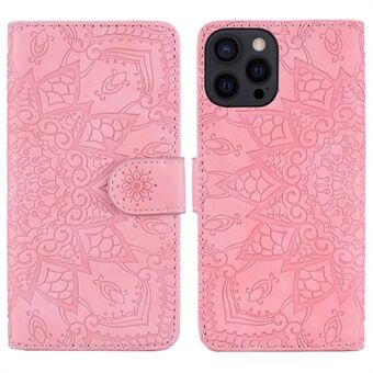 For iPhone 14 6,1 tommers Imprint Flower Phone Cover Velbeskyttet lommebokdesign Calf Texture Lærdeksel med Stand