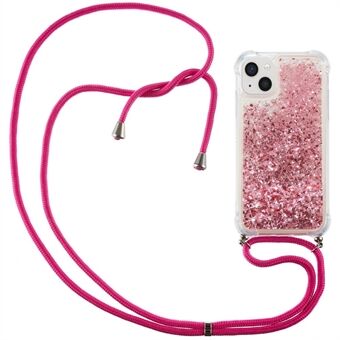 For iPhone 14 6,1 tommer glitter flytende flytende telefonveske Quicksand Clear, mykt TPU-beskyttelsesdeksel med justerbar snor