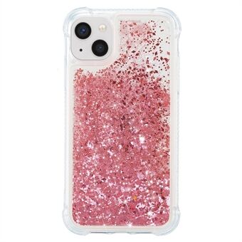 For iPhone 14 6,1 tommer Quicksand Flytende Moving Bling Glitter Deksel Myk TPU pute Forsterket hjørnedeksel