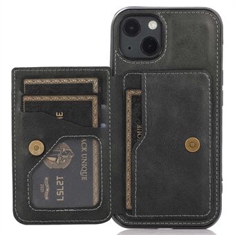 For iPhone 14 6,1 tommers støttekortholder PU-skinn + TPU-telefon Støtsikkert deksel bakdeksel med magnetisk bilmontert metallplate