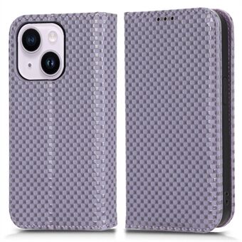 For iPhone 14 Beskyttelsesveske Magnetisk autoabsorbert lommebok telefondeksel Grid Texture PU lær Stand
