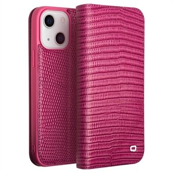 QIALINO For iPhone 14 ekte skinn Full beskyttelse telefondeksel Crocodile Texture Protective Case med Stand lommebok