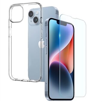 NORTHJO 2-i-1 TPU-telefondeksel for iPhone 14 Anti-Drop Ultra Clear Protective Cover med skjermbeskytter i herdet glass