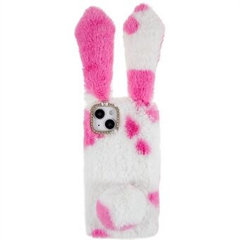 For iPhone 14 Myk håndlaget Fluffy Furry Bunny TPU Shell Cute Rabbit Beskyttelsesveske